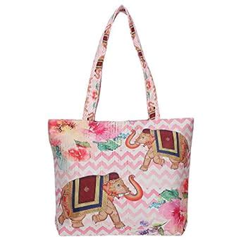 Swayam Printed Shopping Bag with Handle (Pink_Free Size) : Amazon.in ...