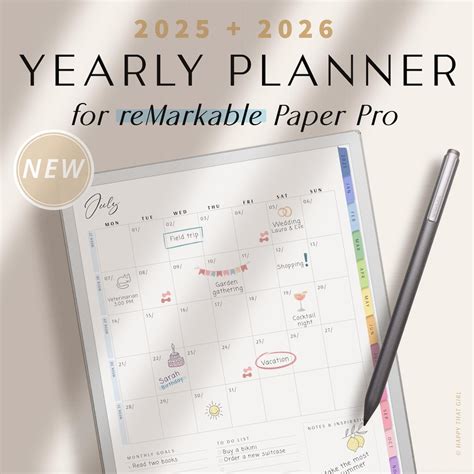 Remarkable Paper Pro Yearly Planner for 2025 & 2026 / Digital Planner ...