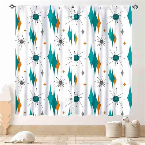 Mid Century Modern Curtains, Teal Orange Geometric Atomic Abstract ...