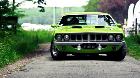 HD Wallpaper: Classic Green Plymouth Barracuda Muscle Car Boldly Parked