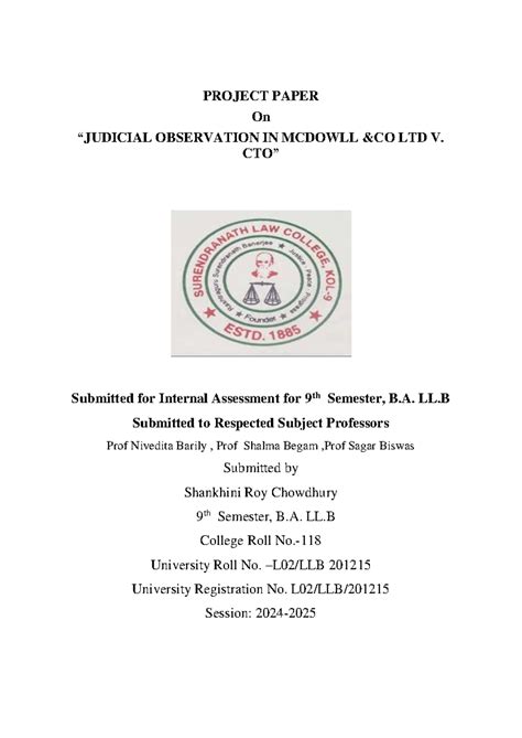PROJECT PAPER: Judicial Observations in McDowell Ltd v. CTO for B.A. LL ...