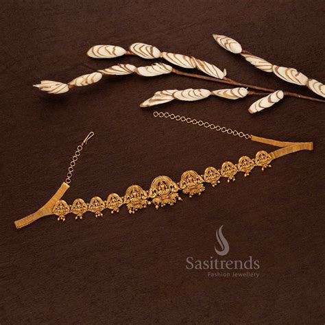 Matte Gold Temple Hip Belt with Lakshmi Motifs & Beaded - Sasitrends