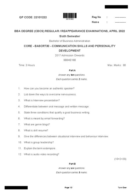 Bba 6 sem communication skills and personality development 22101222 apr ...