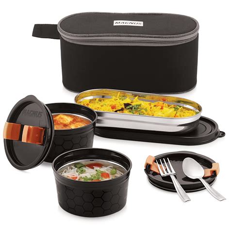 Buy Magnus Microwave Safe Olive 3 Prime Lunch Box Set - Stainless Steel ...
