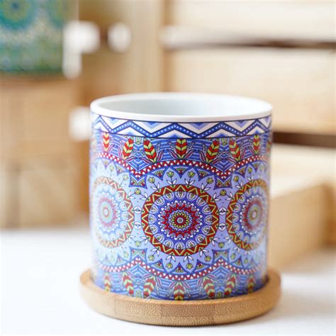 Artful Garden Ceramic Planter With Coaster Set Of 4 Online - Premium ...