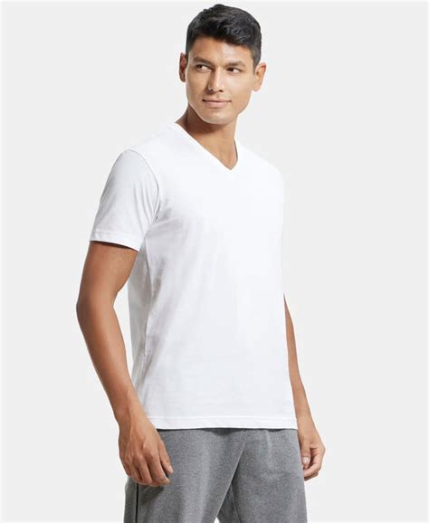 Buy Super Combed Cotton Rich Solid V Neck Half Sleeve T-Shirt - White ...