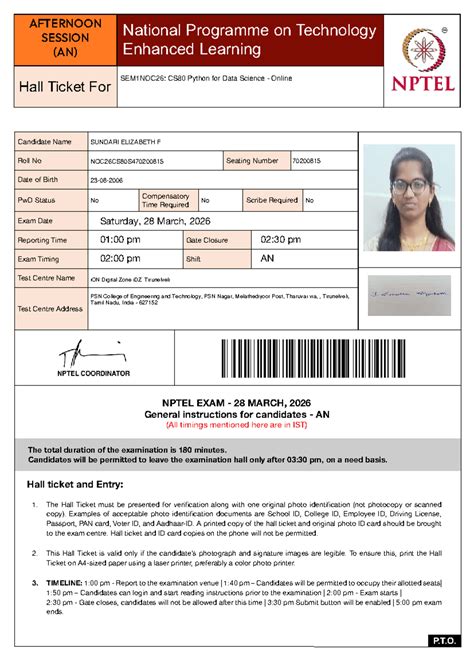 NPTEL NOC26: CS80 Python for Data Science Hall Ticket - 28 March 2026 ...