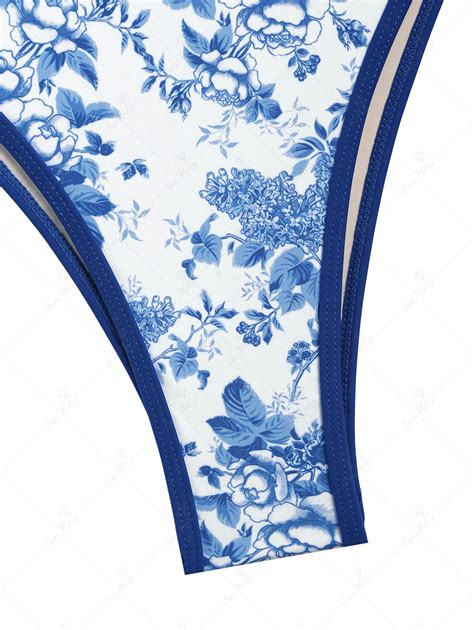 Seamolly Vintage Plant Floral Print Bow Decor Halter Tie Triangle Biki