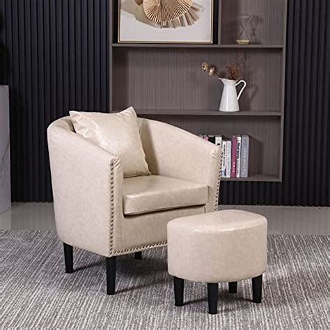 WOODSTER Noah Single Seater Club Chair with Footstool (Beige) : Amazon ...