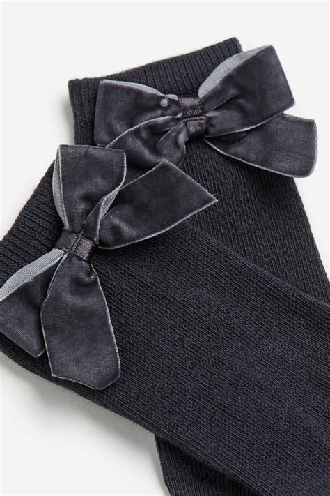 Bow-detail knee socks - Dark grey - Kids | H&M IN