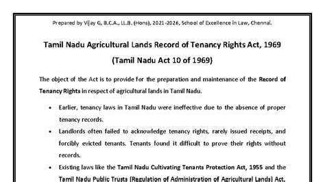 Tamil Nadu Agricultural Lands Record of Tenancy Rights Act, 1969: Case ...