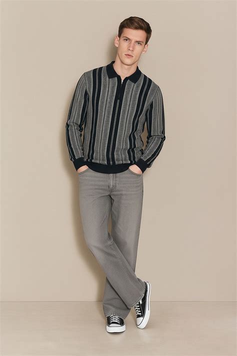 Men Striped Polo Neck Sweater