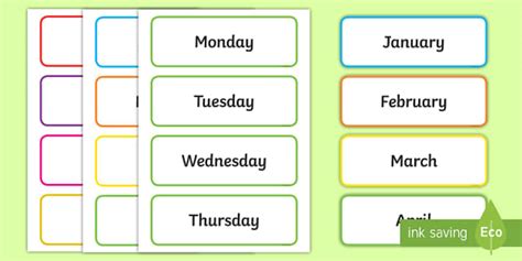 Free Printable Days of the Week & Months of the Year Labels