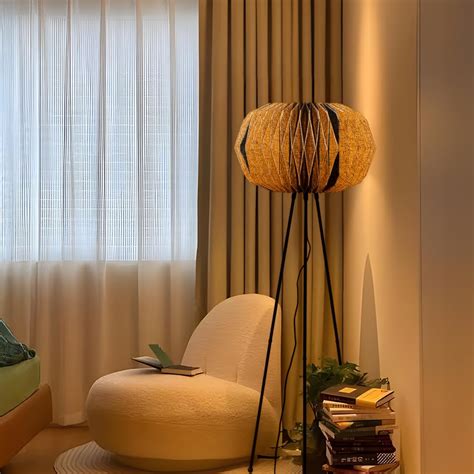 FIG Living Ori Linen Floor Lamp (Black) | 123 Cms Tall Standing Lamp ...