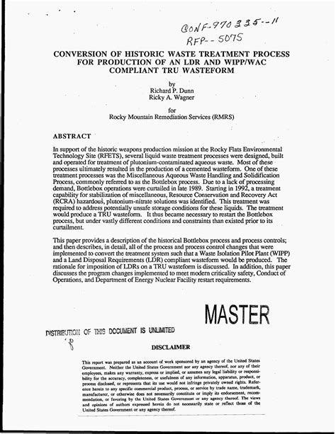 Conversion of historic waste treatment process for production of an LDR ...