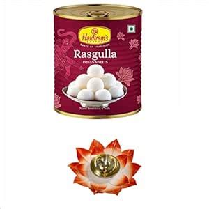 Haldiram's Nagpur Rasgulla 1kg with Large Brass Diya & Free Greeting ...