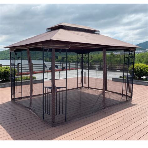 CESICIA Canopies and Gazebos 9-ft 9-in W x 13-ft L x 9-ft H Brown Metal ...