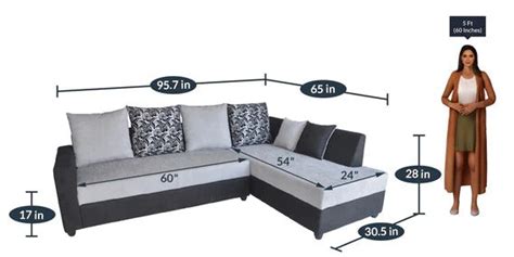 L Shape Sofa Set:- Munix Sectional Fabric Sofa Set - RHS (Grey & Black ...