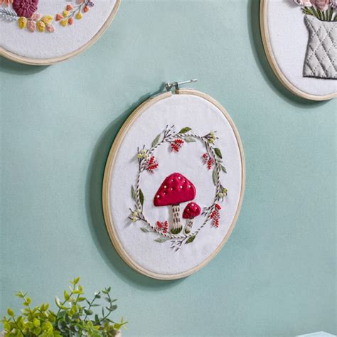 Red Mushrooms Hand Embroidered Hoop Wall Decor 10 Inch Online - Premium ...