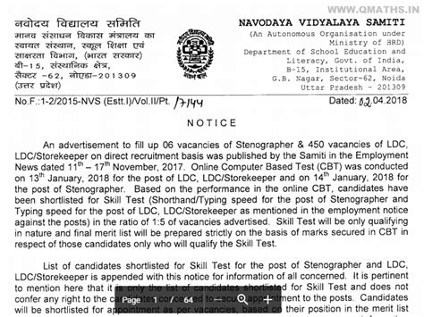 Click here to Download NVS LDC-Steno 2017 Result in PDF
