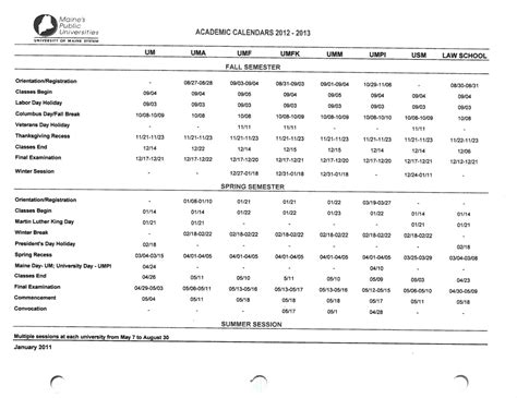 Academic Calendar Archive - University of Maine System