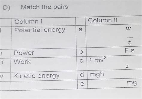 match the pair 9th std work and energy - Brainly.in