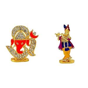 Buy LE Om with Lord Ganesha Face Holy Symbol (Metal) and Lord Krishna ...