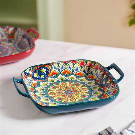 Mandala Melange Serving Platter With Handle Green Online - Premium ...