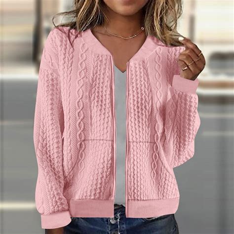 Fartey Women's Zip Up Cardigan Sweater Knit Cable Long Sleeve Jackets ...