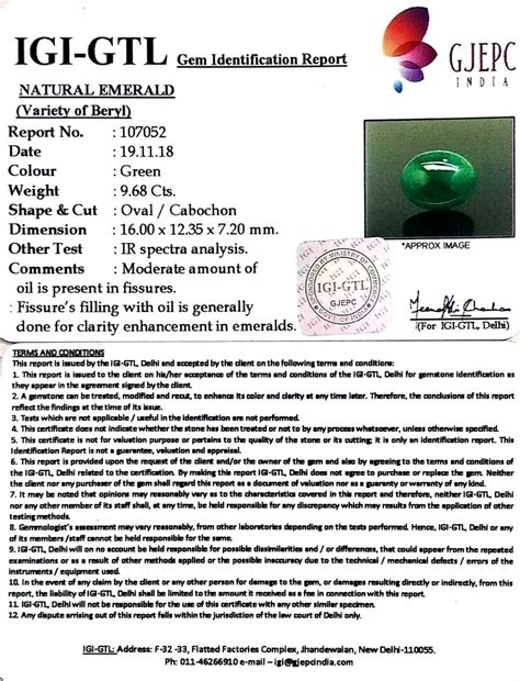 10.76 Ratti Natural Panna Stone With Govt. Lab Certificate (3441 ...