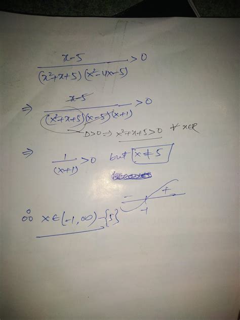 How do I solve this equation, x−5 /(x2+x+5)(x2−4x−5)>0? - Brainly.in