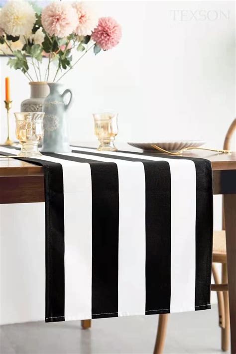 Buy Texson Black and White Striped Table Runner 12 x 48 Inch,Cotton ...