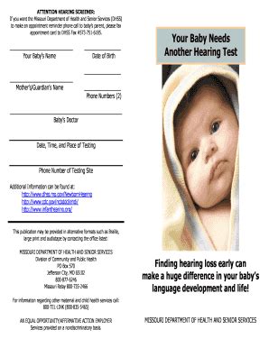 Missouri Newborn Hearing Test Form - Blank Fillable Template | Fill Out ...