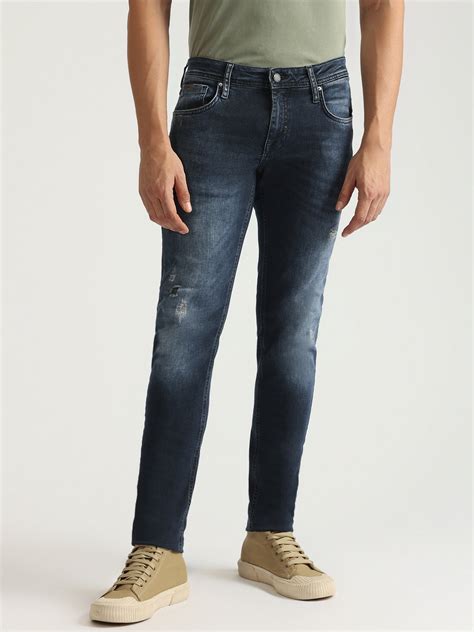 Shop Antony Morato Men Blue Washed Mid-Rise Tapered Fit Jeans Online ...