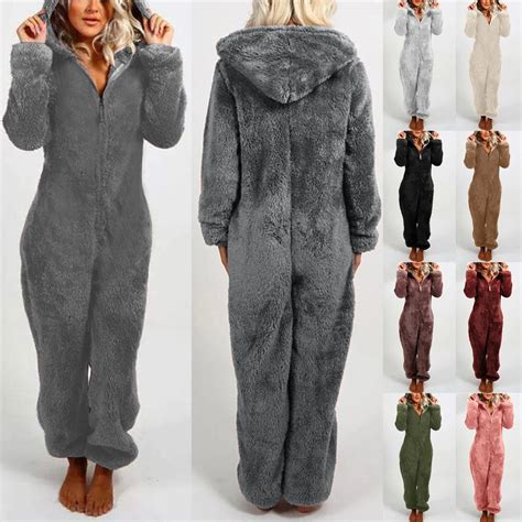Women-Onesies-Fluffy-Fleece-Jumpsuits-Sleepwear-Overall-Pajamas-Onesie ...