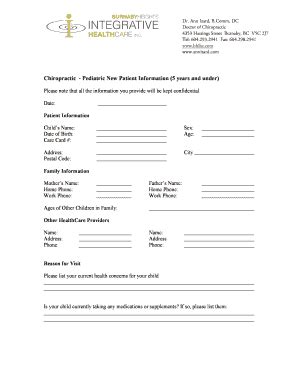 Fillable Online Chiropractic Intake Form For Children - bbhihccomb Fax ...