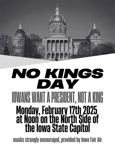 No Kings Day Iowa 50501, Iowa State Capitol, Des Moines, 17 February ...