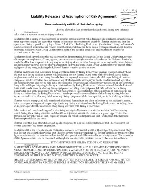 Fillable Online I, , hereby affirm that I am aware that skin and scuba ...