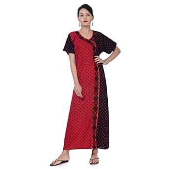 Buy Rajeraj Cotton Women Sleep Wear Denim Night Gown red Color Size ...