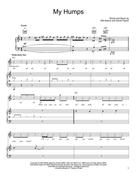 My Humps by Black Eyed Peas Sheet Music for Piano, Vocal & Guitar ...