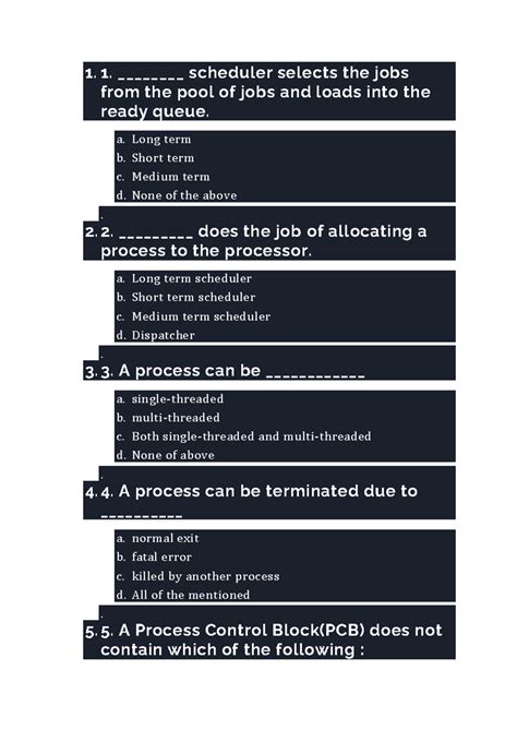 Unit 2 MCQ 316: Key Concepts in Process Scheduling - Studocu