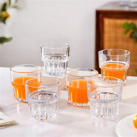 Small Stackable Juice Glass Set Of 6 250ml Online - Premium Tumbler ...