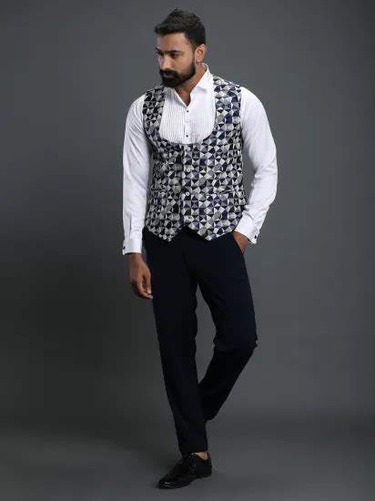 Rent Blue Textured Waistcoat - Stylish & Modern Formal Wear