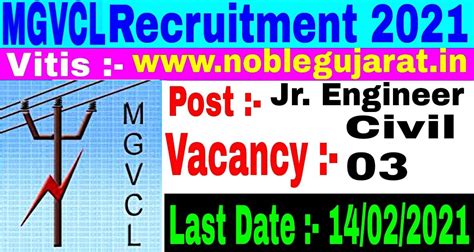 MGVCL RECRUITMENT FOR THE POST OF JUNIOR ENGINEER - CIVIL 2021 - Noble ...