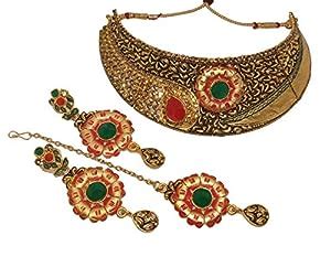 Buy Mona Jewellery Antique Gold Plated Matte Finish Necklace Choker Set ...