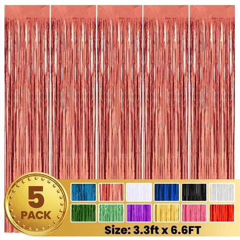 Buy 5 Pack 3.3 x 6.6 FT Rose Gold Foil Fringe Backdrop Curtain ...