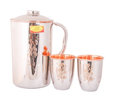 Copper Jug Glass Set Drinkware Set Laser Design for Gifting and Servin ...