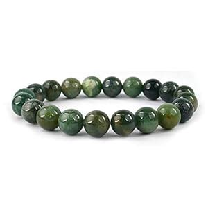 Buy Crystu Natural Moss Agate Bracelet Crystal Stone 10mm Round Bead ...