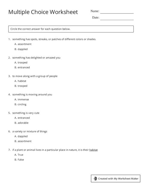 Image result for Multiple Choice Worksheet Maker