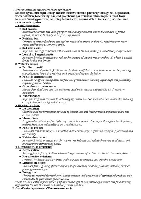 Environmental Studies: Impacts of Modern Agriculture and Sustainability ...